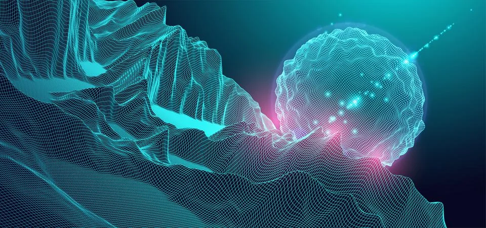 Abstract sphere. Wireframe landscape background. Futuristic vector illustrati Stock Illustration