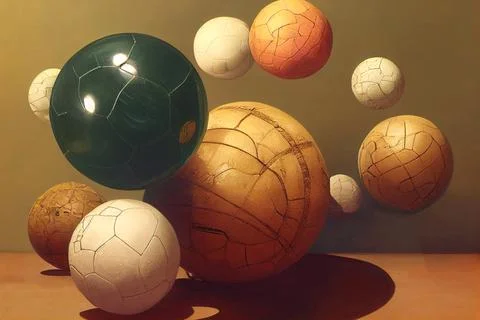 Abstract spheres background composition of flying balls decorated with patterns. Stock Illustration