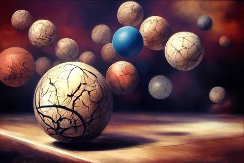 Abstract spheres background composition of flying balls decorated with patterns. Stock Illustration