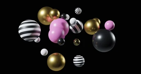 Abstract spheres on black background, composition of flying balls, 3D mixed Stock Footage 161955671