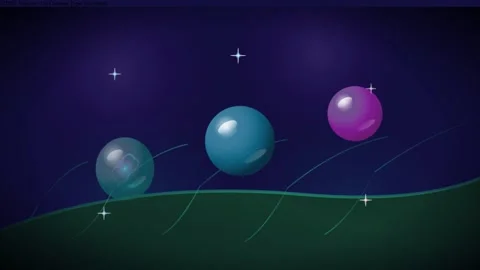 Abstract spheres evolving in a starry night sky over a green landscape. Stock Footage 337116842