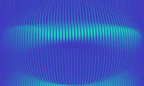 Abstract Spherical Neon Blue and Teal Line Pattern with Digital Glitch Text.. Stock Illustration