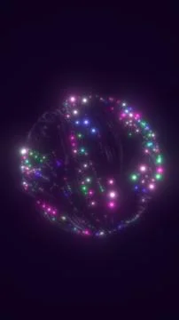 Abstract spherical network filled with colorful glowing particles and curve.. Stock Illustration