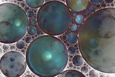 Abstract spherical surface covered with multicolored drops, bubbles and foam. Illustrazione stock