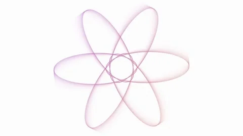 Abstract spinning atomic model with glowing color gradient on clean white b.. Stockbeeldmateriaal 343154941