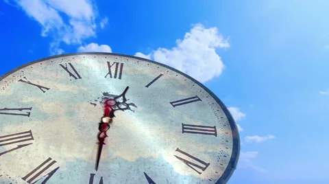 Abstract Spinning Clock with Sky Background Time-lapse Stock Footage 53069208