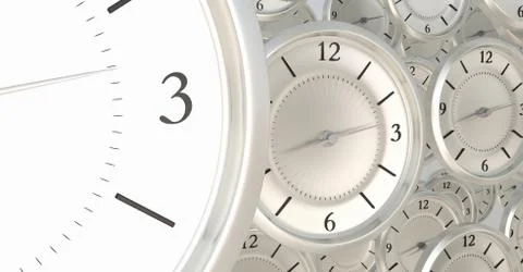 Abstract with spinning clocks. 3D rendering Stock Illustration