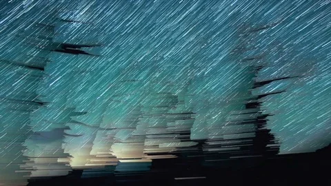 Abstract Spinning Mountaintop Forest Star Trails Night Time Lapse Blue Stock-Footage 81886905