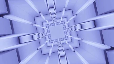Abstract spinning technological squared tunnel. Design. Flying in rotating Stock Illustration