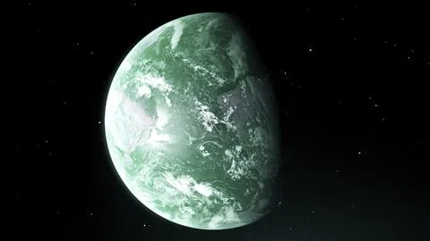 Abstract spinning turquoise unknown planet on outer space background. Motion Stock Illustration
