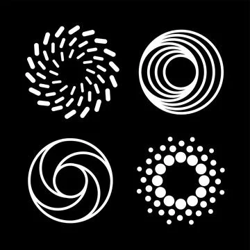 Abstract Spiral Circle Logo Set on Black Background Stock Illustration