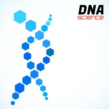 Abstract spiral of DNA, hexagon elements. Isolated on white background. Vecto Stock Illustration