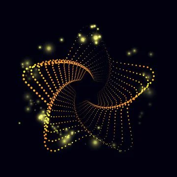 Abstract spiral five pointed star shape made of halftone dots, golden color 스톡 일러스트