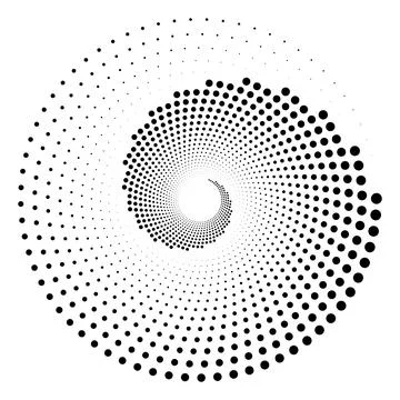 Abstract Spiral Halftone Dot Circle Monochrome Vector Background Stock Illustration