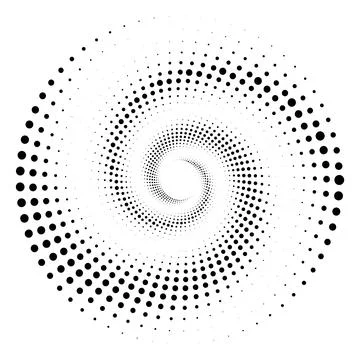 Abstract Spiral Halftone Dot Pattern Circular Monochrome Design Stock Illustration