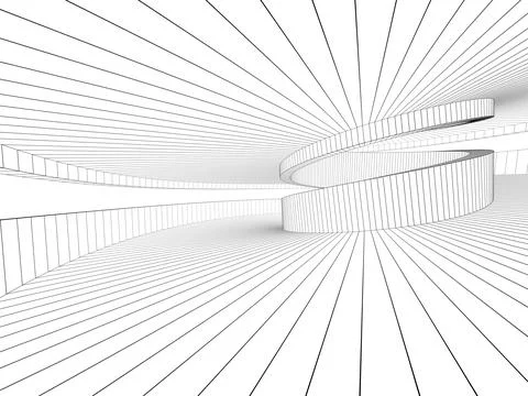 Abstract spiral interior background, Outline wire frame drawings, 3d Stock Illustration