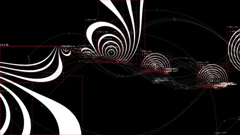 Abstract spiral lines connecting data points on black background Stock Footage 336811512