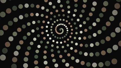 Abstract spiral pattern with colorful dots on black background Stock Illustration