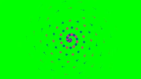 Abstract spiral pattern composed of blue and pink dots on a green background Stock Footage 340266544