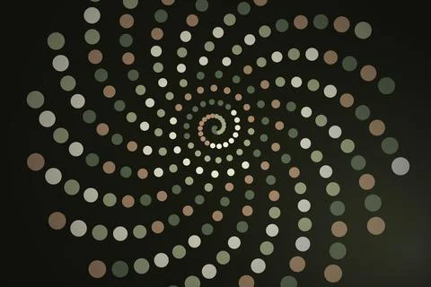 Abstract spiral pattern with dotted circles on black background Stockfoto's