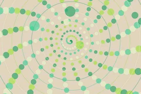 Abstract spiral pattern with green and blue dots on beige Stock Illustration