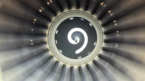 Abstract Spiral Pattern Inside Spinning Jet Turbine Fan Stock Footage 346557043