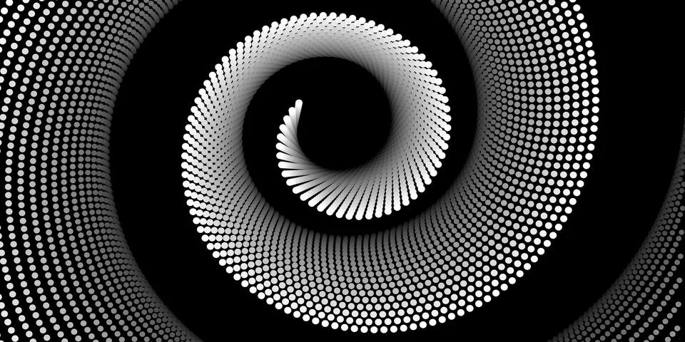 Abstract spiral pattern made of white dots on a black background. The dynam.. Stock Illustration