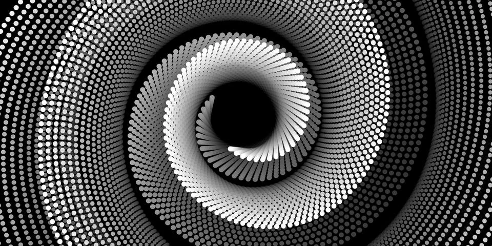 Abstract spiral pattern made of white dots on a black background. The dynam.. 库存插图