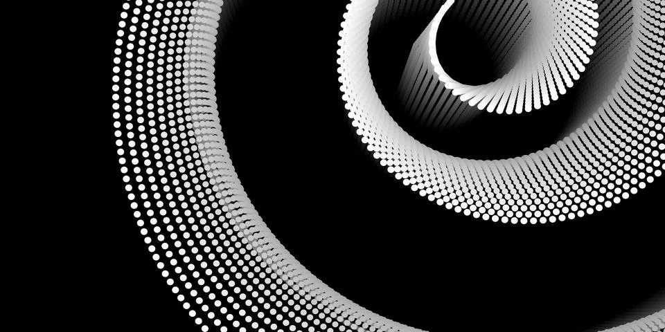 Abstract spiral pattern made of white dots on a black background. The dynam.. Stockillustratie