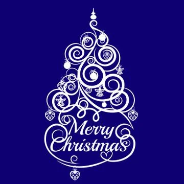 Abstract spiral pattern in shape of Christmas tree isolated on blue background Stock Illustration