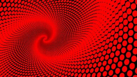 Abstract spiral red dot pattern on black background Stock Illustration