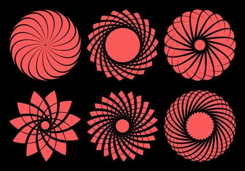 Abstract Spiral Rosette Vector Set on Black Background Illustrazione stock