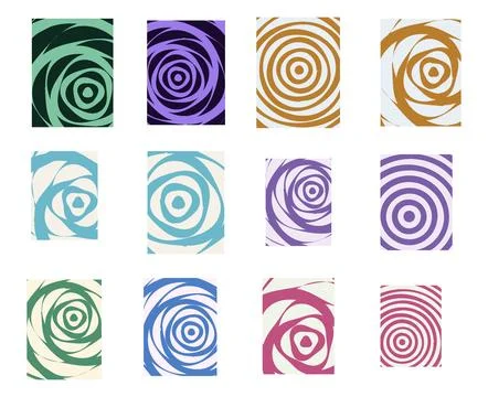 Abstract Spiral Swirl Pattern Pack Colorful Geometric Retro Background Set Stock-Illustration