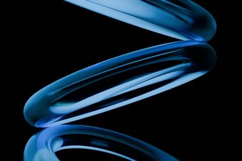 Abstract spiral of translucent, glossy, blue rings against black background Illustrazione stock
