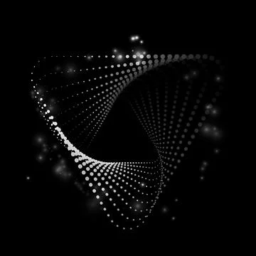 Abstract spiral triangle shape made of halftone dots, black and white color Illustrazione stock