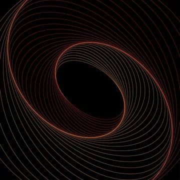 The abstract spiral vector designed in glowing orange lines on black backgr.. Foto stock