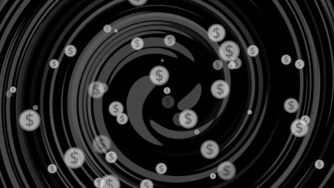 Abstract spiral vortex with floating translucent coins marked with dollar s.. Stock Footage 334953909