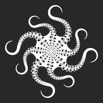 Abstract spiraling octopus tentacles bottom view illustration in black and .. Stock Illustration