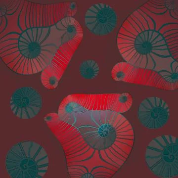 Abstract spirals pattern red brown turquoise green Stock Illustration