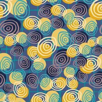 Abstract spirals seamless pattern. Circle shape.Hand drawn retro style vector 스톡 일러스트