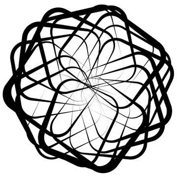 Abstract spirograph like shape with rotating squares, monochrome twirling des Ilustração Stock