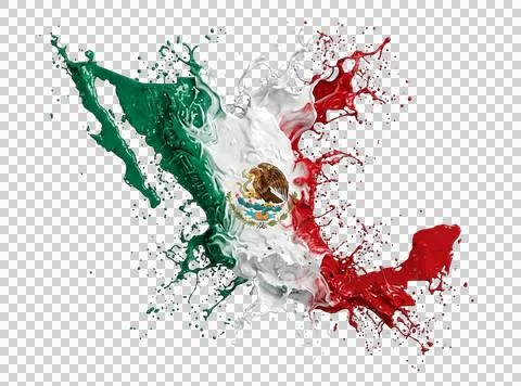 Abstract splash of Mexico flag colors forming country map with splashes. Illustrazione stock