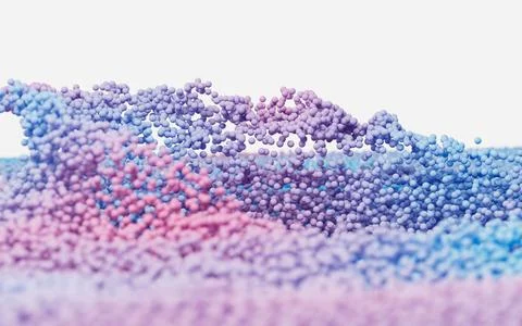 Abstract splash particles and balls, 3d rendering. Stock Illustration