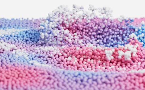 Abstract splash particles and balls, 3d rendering. Ilustração Stock