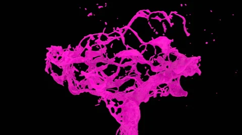 Abstract splash of pink paint in slow motion, isolated on black (FULL HD) Video stock 47830814