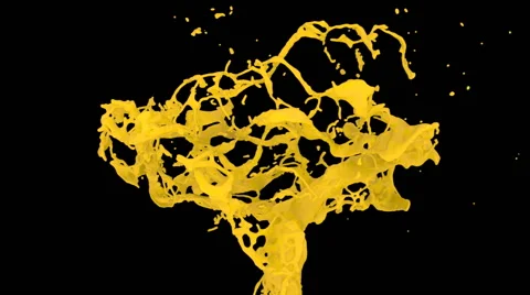 Abstract splash of yellow paint in slow motion, isolated on black (FULL HD) Video stock 47831343