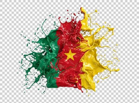 Abstract splashes of paint in Cameroon flag colors vibrant abstract shapes .. Illustrazione stock