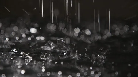 Abstract splashes of rainy water covering cave soil with strange dots in slo-mo Stock-Footage 101821583