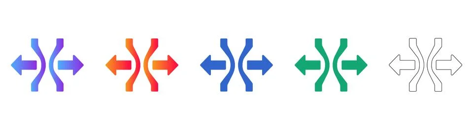 Abstract Split Pathway Directional Icons Stock Illustration