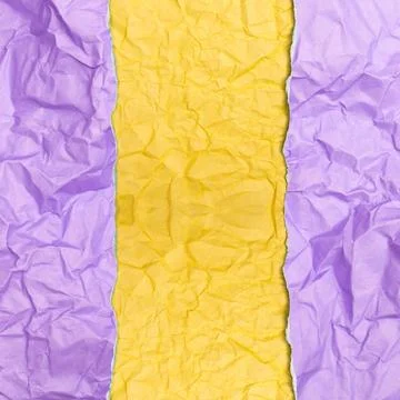Abstract Split Purple and Yellow Crumpled Paper Texture Background with Torn Edg Stock Photos